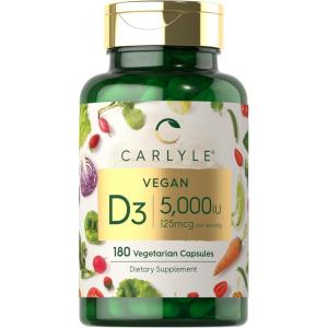 image:imageCarlyle Vitamin D3 5000 iu  180 Capsules  Vegan NonGMO and Gluten Free Formula  Vitamin D Supplement