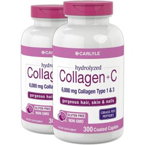 image:imageHydrolyzed Collagen Peptides 6000 mg  600 Pills  Type 1 amp 3 with Vitamin C  NonGMO Gluten Free Grass Fed Supplement  Carlyle