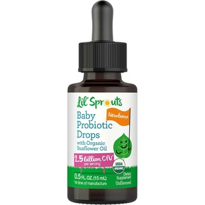 image:imageLil Sprouts Baby Probiotic Drops  25 Billion CFU  05 fl oz 15 mL  with Organic Sunflower Oil  Liquid Supplement for Newborns  NonGMO Gluten free